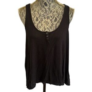 Aeropostale XL Black Crochet Back Button Front Sleeveless Swing Tank Top